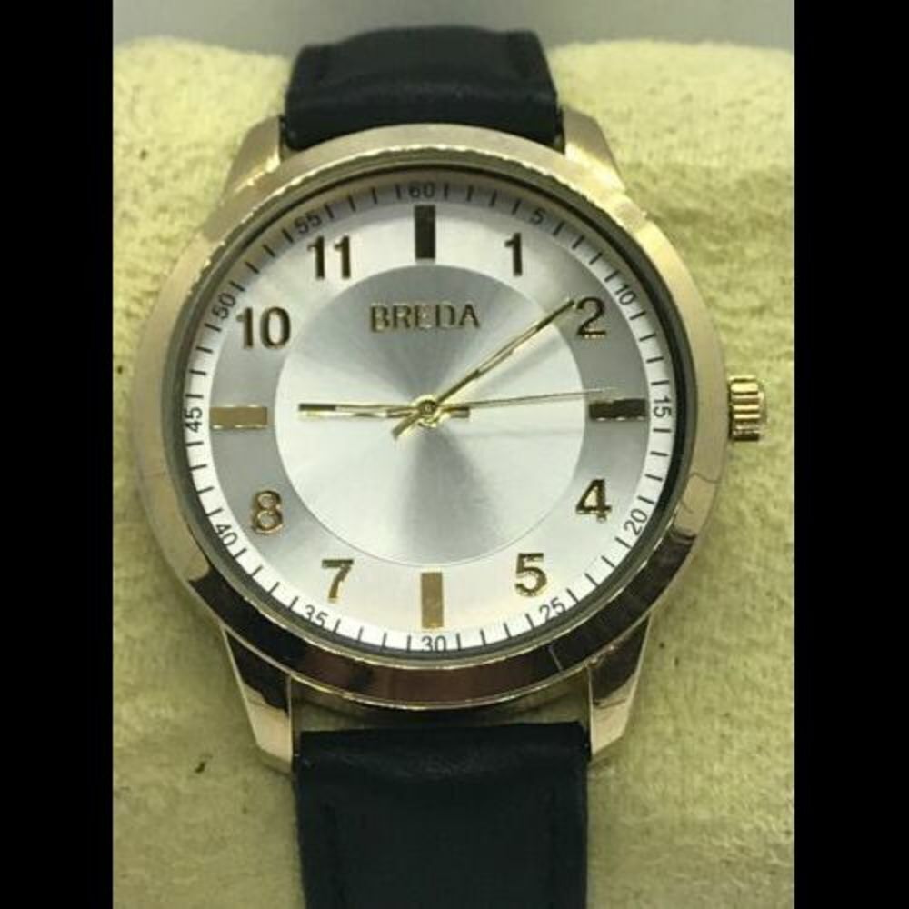 Breda 1653A Women's Watch Analog Arabic Numerals Black Leather Band Round D138